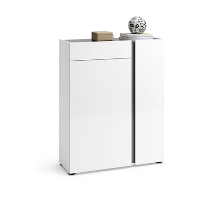 Athens 2 Door 1 Drawer White Gloss and Anthracite 20 Pair Shoe Cabinet - FurniComp