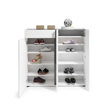 Athens 3 Door 1 Drawer White Gloss and Anthracite 30 Pair Shoe Cabinet - FurniComp