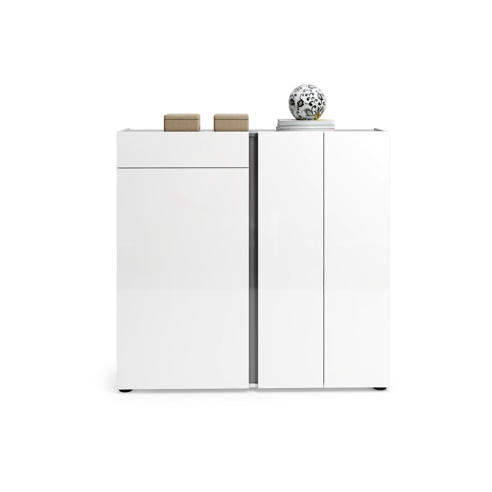 Athens 3 Door 1 Drawer White Gloss and Anthracite 30 Pair Shoe Cabinet - FurniComp