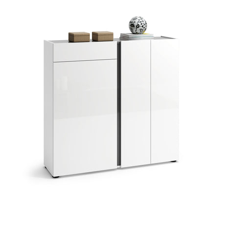Athens 3 Door 1 Drawer White Gloss and Anthracite 30 Pair Shoe Cabinet - FurniComp