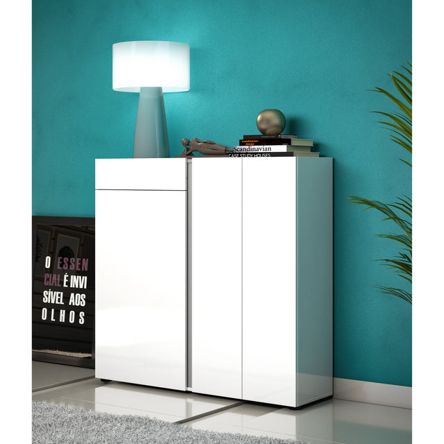 Athens 3 Door 1 Drawer White Gloss and Anthracite 30 Pair Shoe Cabinet - FurniComp