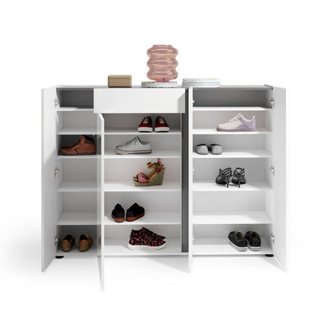 Athens 4 Door 1 Drawer White Gloss and Anthracite 40 Pair Shoe Cabinet - FurniComp