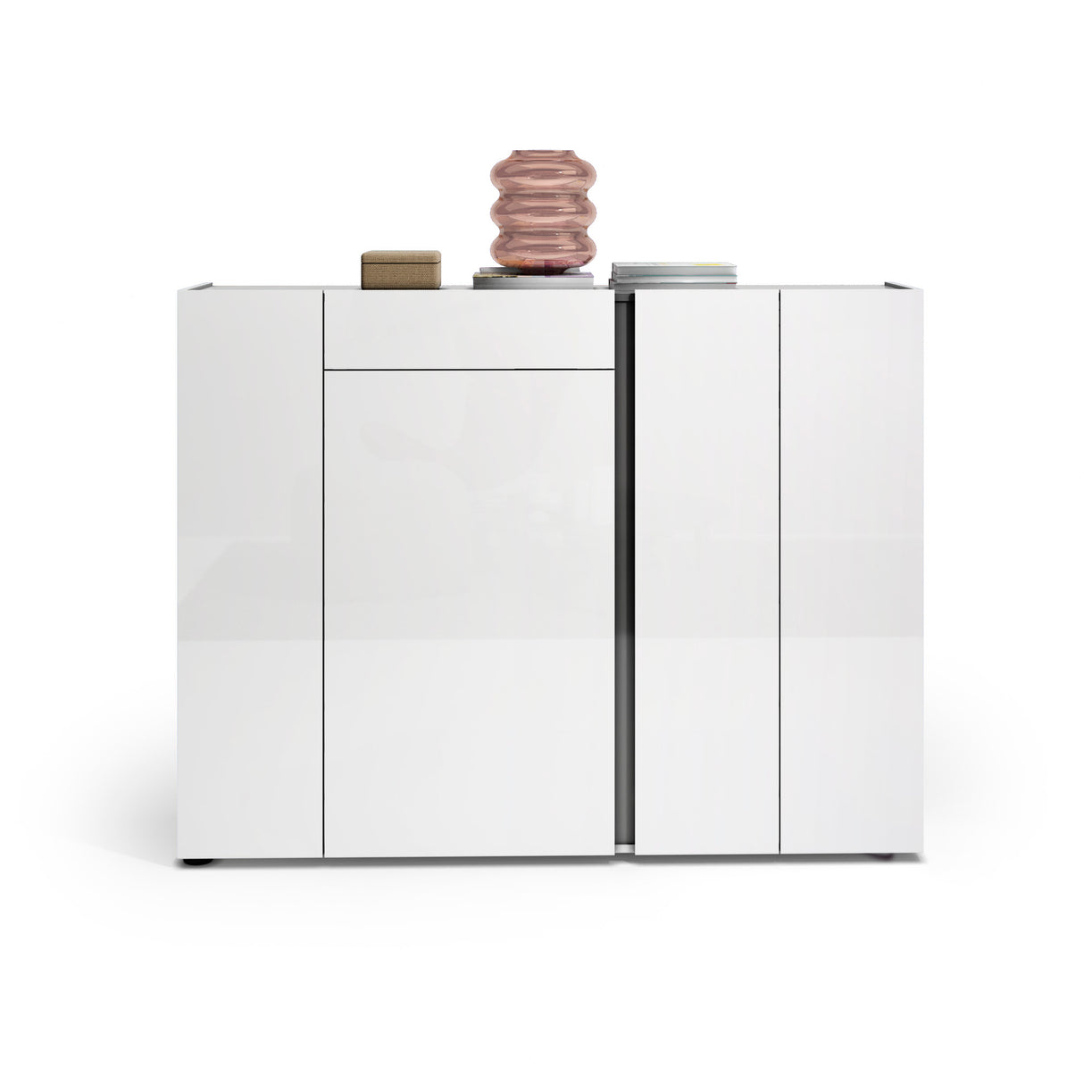 Athens 4 Door 1 Drawer White Gloss and Anthracite 40 Pair Shoe Cabinet - FurniComp