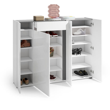 Athens 4 Door 1 Drawer White Gloss and Anthracite 40 Pair Shoe Cabinet - FurniComp