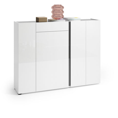 Athens 4 Door 1 Drawer White Gloss and Anthracite 40 Pair Shoe Cabinet - FurniComp