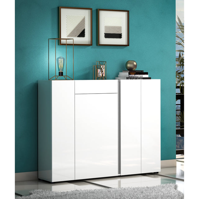 Athens 4 Door 1 Drawer White Gloss and Anthracite 40 Pair Shoe Cabinet - FurniComp