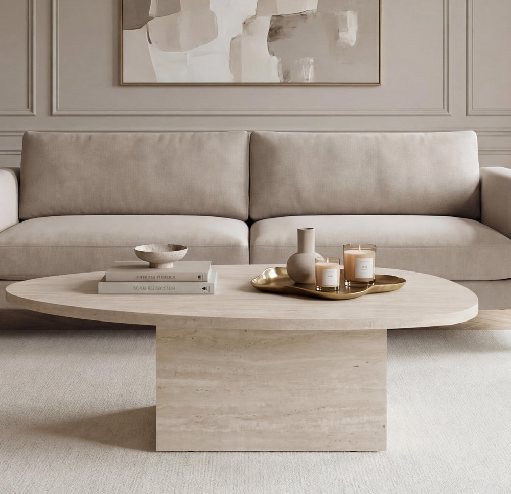 Aurora Oval Coffee Table- Travertine Stone
