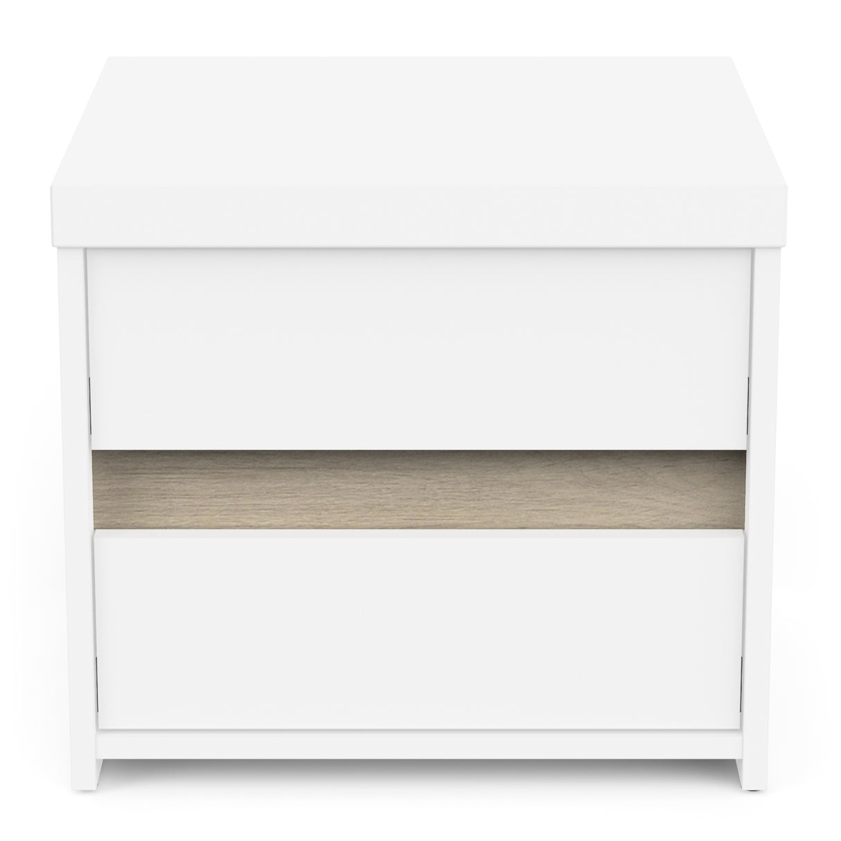 Avery 2 Drawer Matt White and Oak Bedside Table - FurniComp