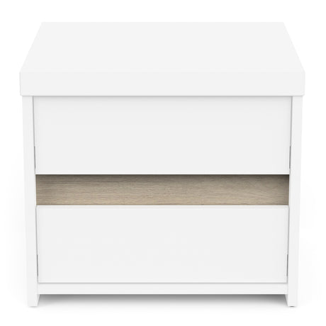 Avery 2 Drawer Matt White and Oak Bedside Table - FurniComp