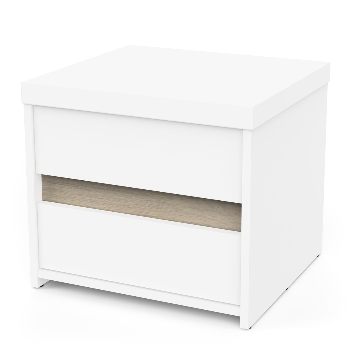 Avery 2 Drawer Matt White and Oak Bedside Table - FurniComp