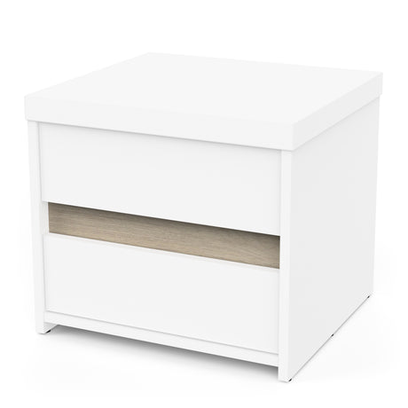 Avery 2 Drawer Matt White and Oak Bedside Table - FurniComp