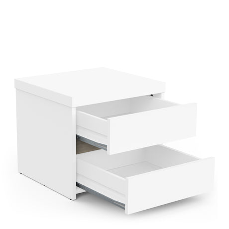 Avery 2 Drawer Matt White and Oak Bedside Table - FurniComp