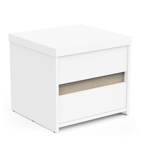 Avery 2 Drawer Matt White and Oak Bedside Table - FurniComp