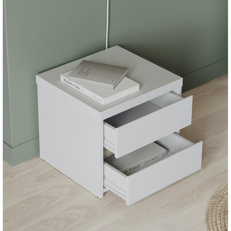 Avery 2 Drawer Matt White and Oak Bedside Table - FurniComp