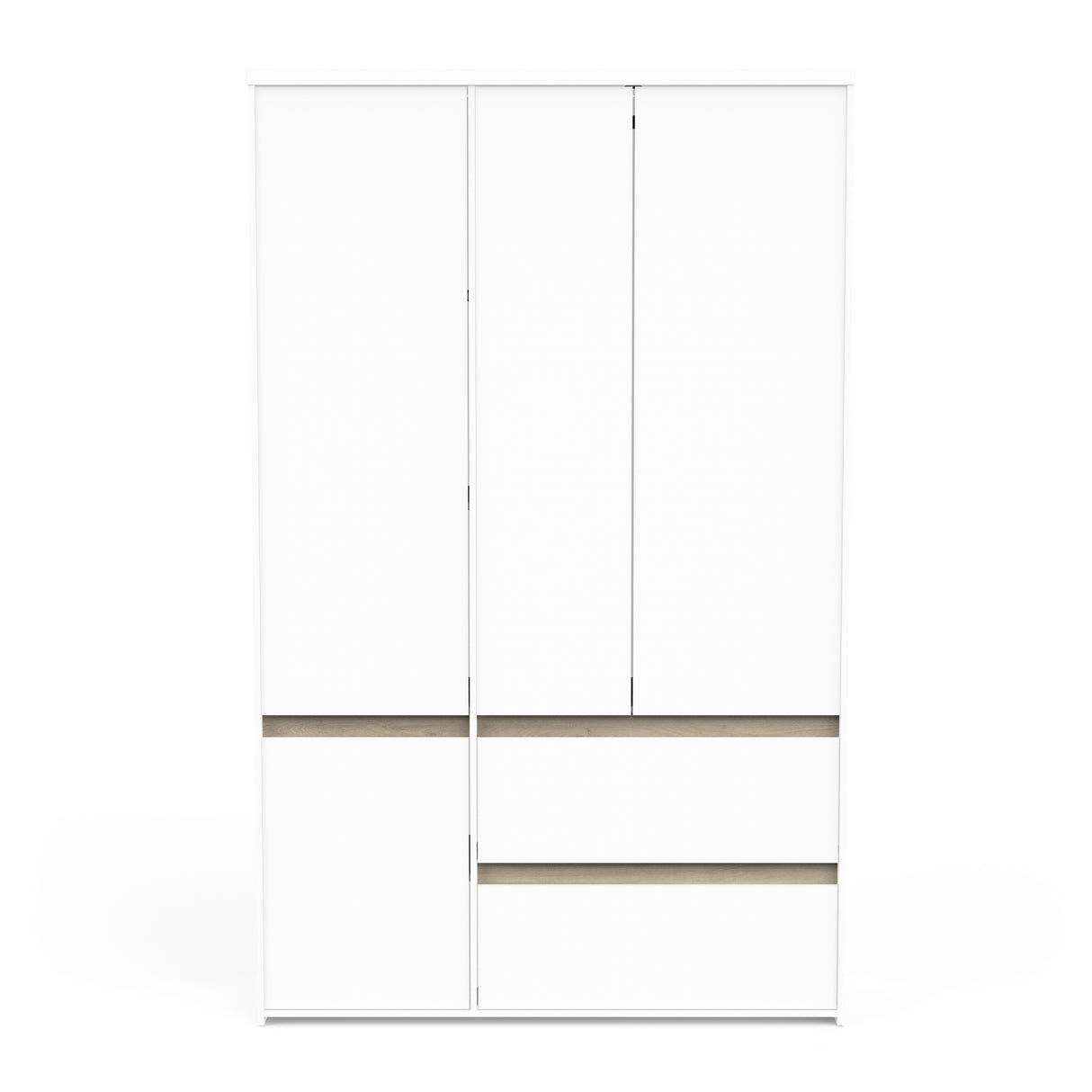 Avery 3 Door 2 Drawer 138cm Matt White and Oak Wardrobe - FurniComp