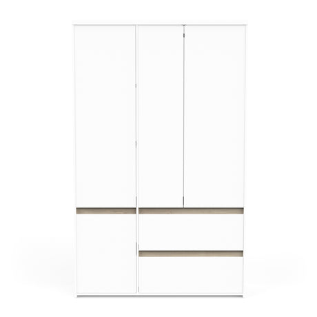 Avery 3 Door 2 Drawer 138cm Matt White and Oak Wardrobe - FurniComp
