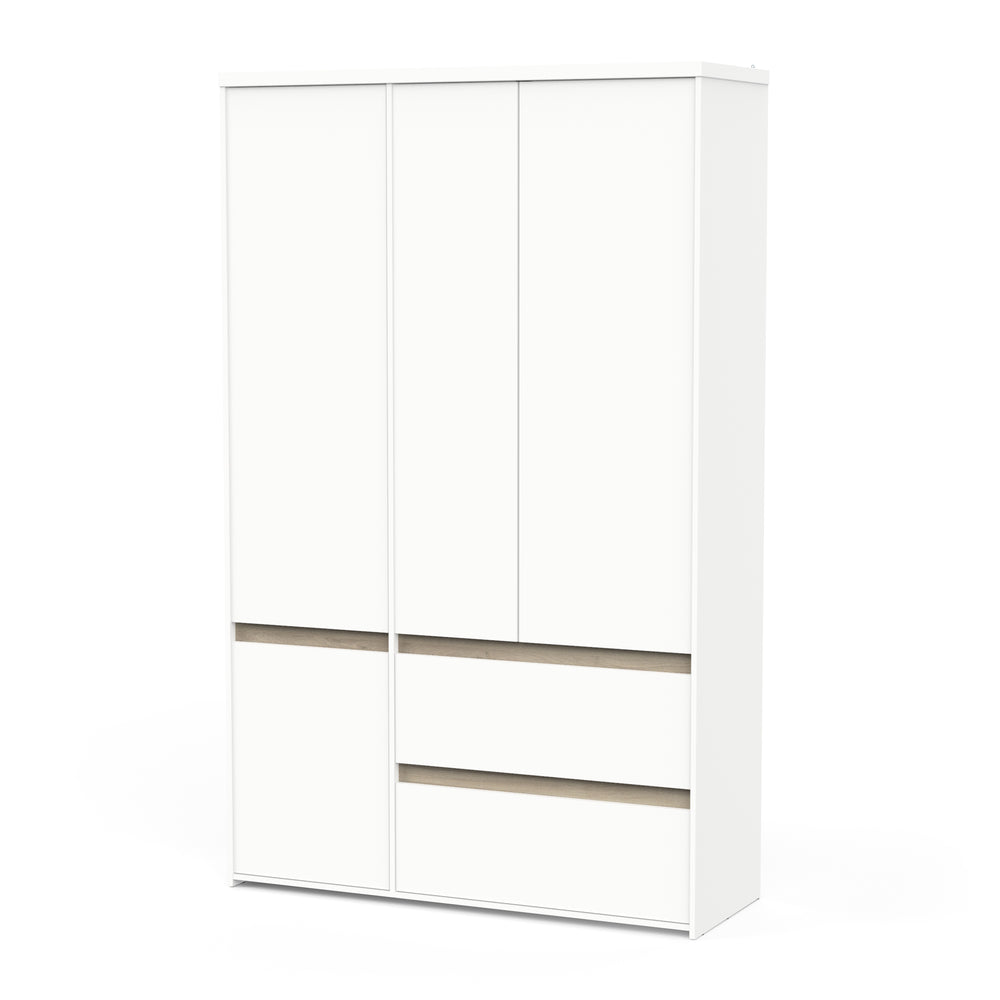 Avery 3 Door 2 Drawer 138cm Matt White and Oak Wardrobe - FurniComp