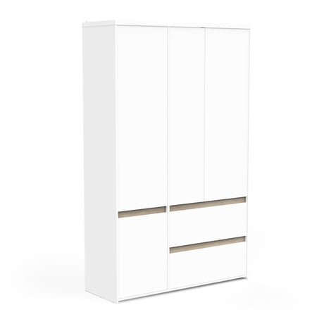 Avery 3 Door 2 Drawer 138cm Matt White and Oak Wardrobe - FurniComp