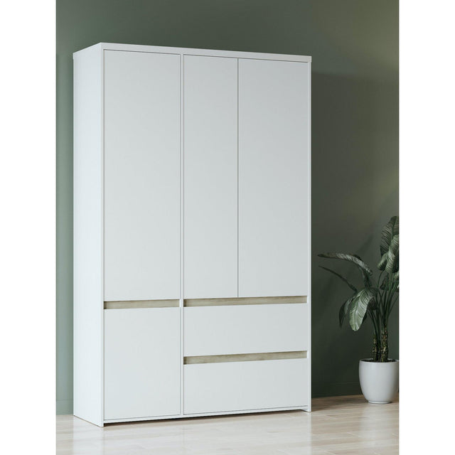 Avery 3 Door 2 Drawer 138cm Matt White and Oak Wardrobe - FurniComp
