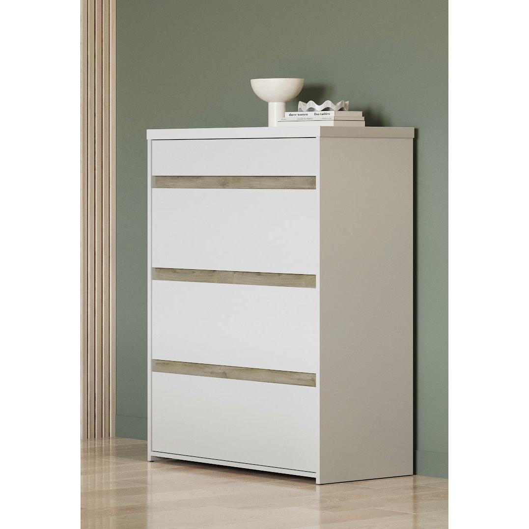 Avery 4 Drawer Matt White and Oak Tall Chest of Drawers - FurniComp
