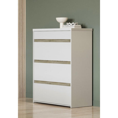 Avery 4 Drawer Matt White and Oak Tall Chest of Drawers - FurniComp