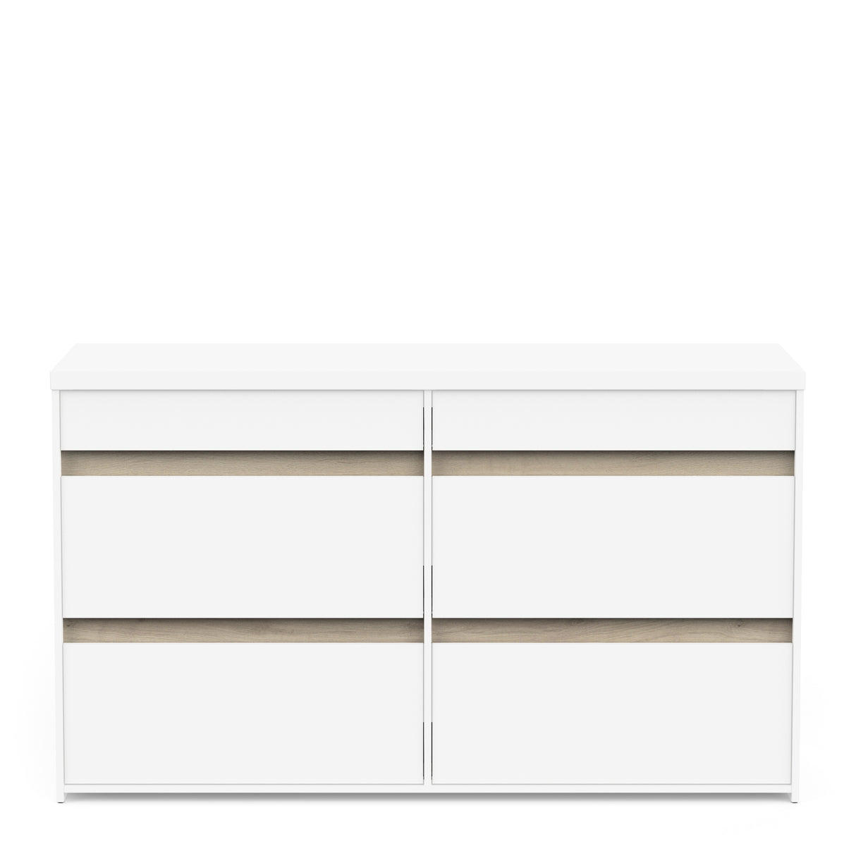 Avery 6 Drawer (3+3) Matt White and Oak Wide Chest of Drawers - FurniComp