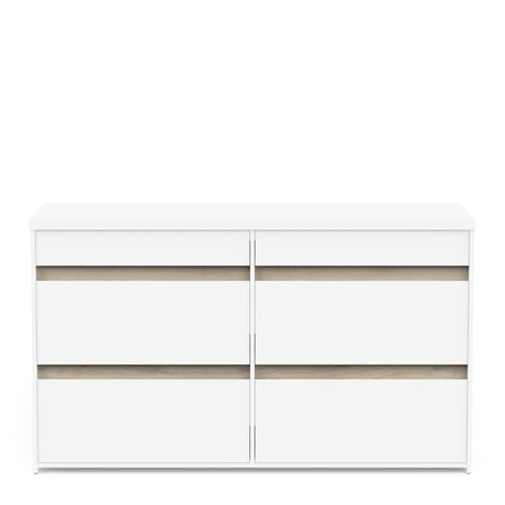 Avery 6 Drawer (3+3) Matt White and Oak Wide Chest of Drawers - FurniComp