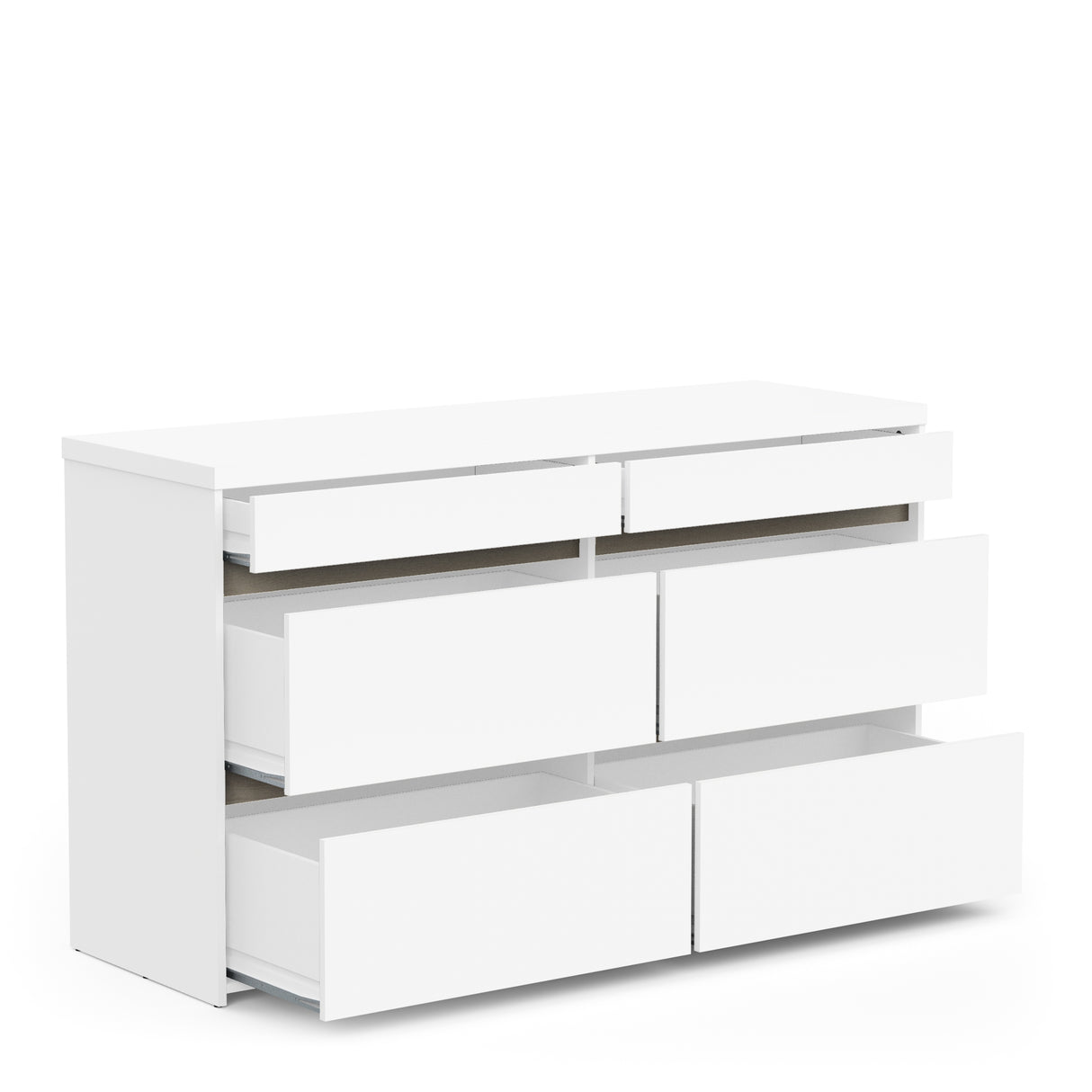 Avery 6 Drawer (3+3) Matt White and Oak Wide Chest of Drawers - FurniComp
