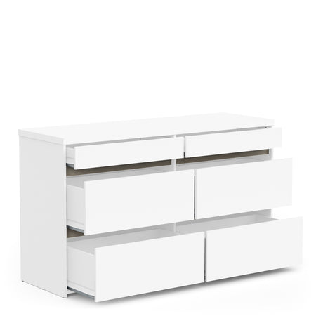 Avery 6 Drawer (3+3) Matt White and Oak Wide Chest of Drawers - FurniComp