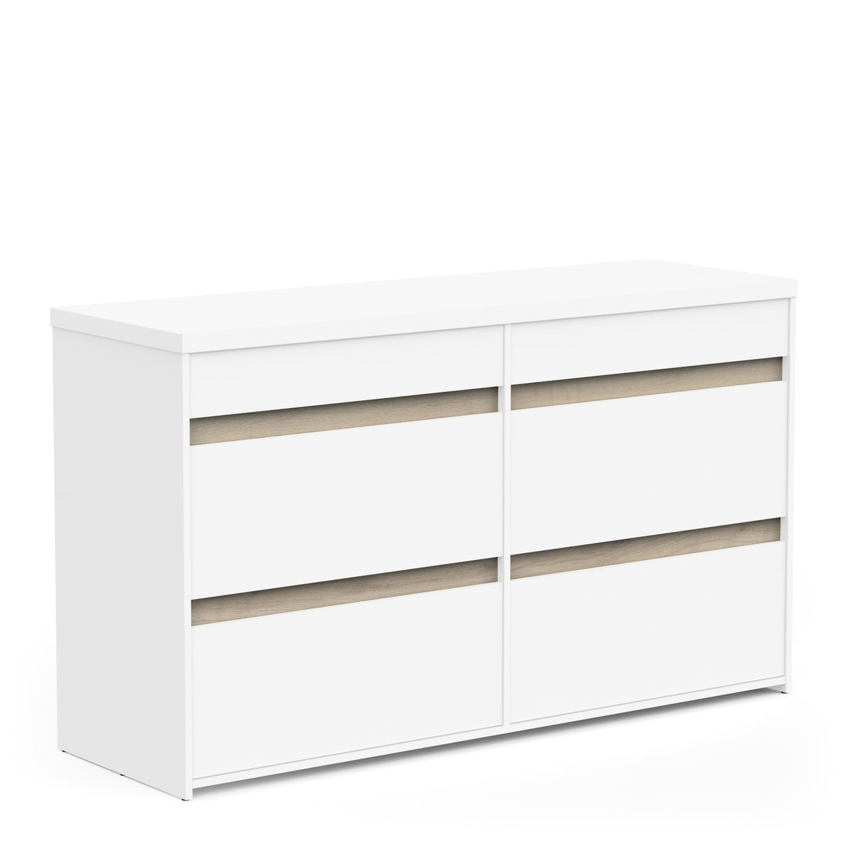 Avery 6 Drawer (3+3) Matt White and Oak Wide Chest of Drawers - FurniComp