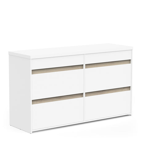 Avery 6 Drawer (3+3) Matt White and Oak Wide Chest of Drawers - FurniComp