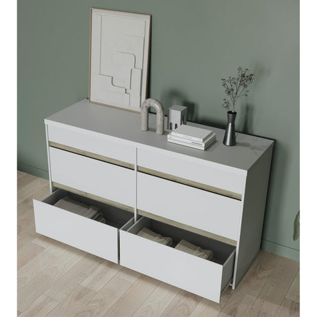 Avery 6 Drawer (3+3) Matt White and Oak Wide Chest of Drawers - FurniComp