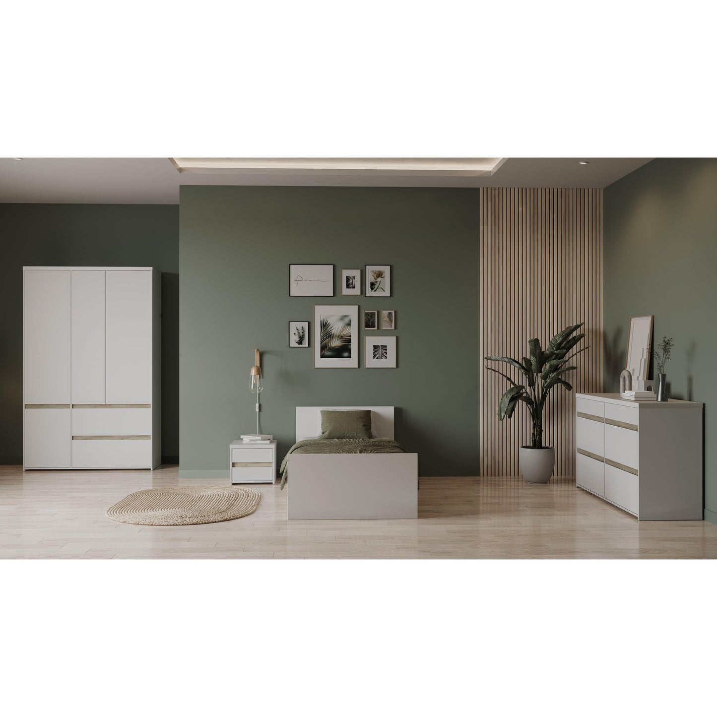 Avery 3 Door 2 Drawer 138cm Matt White and Oak Wardrobe - FurniComp