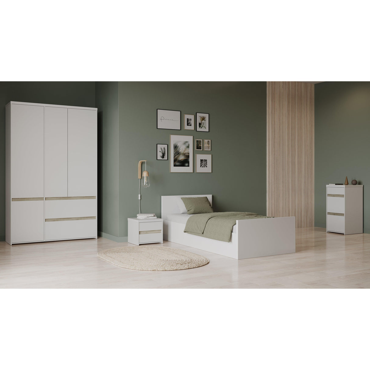 Avery 2 Drawer Matt White and Oak Bedside Table - FurniComp