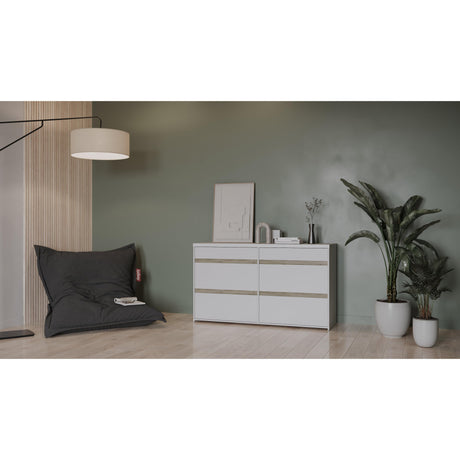 Avery 6 Drawer (3+3) Matt White and Oak Wide Chest of Drawers - FurniComp