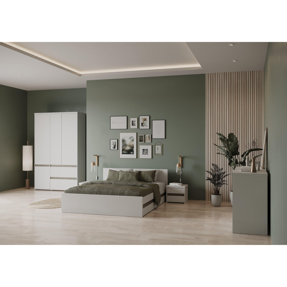 Avery 3 Door 2 Drawer 138cm Matt White and Oak Wardrobe - FurniComp