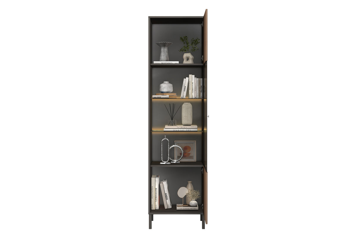 Bellagio 1 Door 50cm Tall Glass Display Cabinet – Grey and Mercure Oak - FurniComp