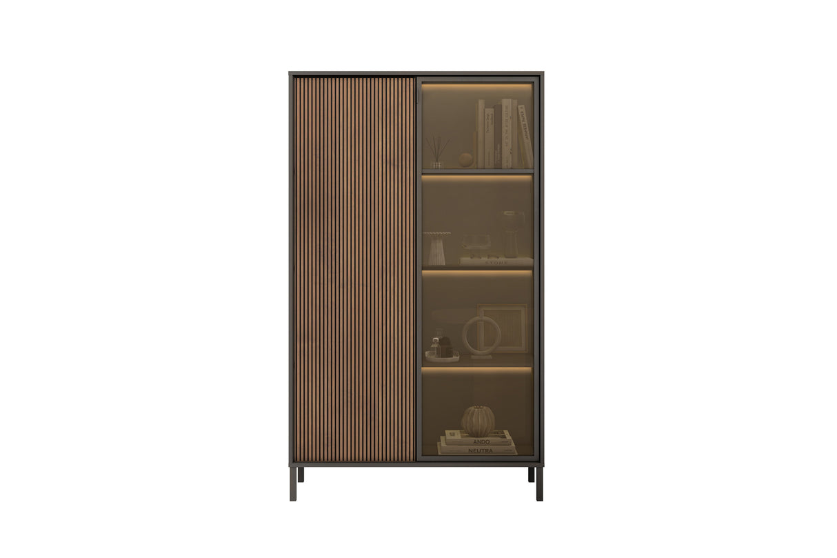 Bellagio 2 Door 100cm Glass Display Cabinet - Grey and Mercure Oak - FurniComp