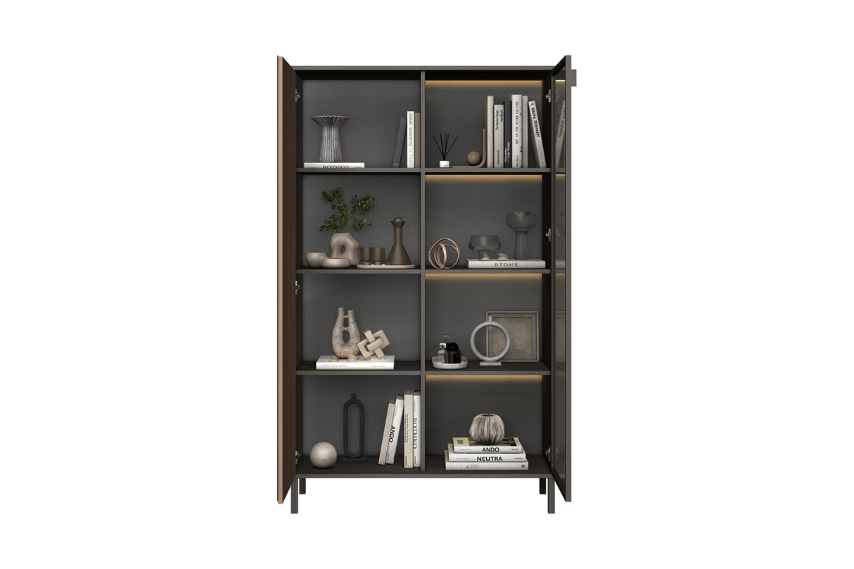 Bellagio 2 Door 100cm Glass Display Cabinet - Grey and Mercure Oak - FurniComp
