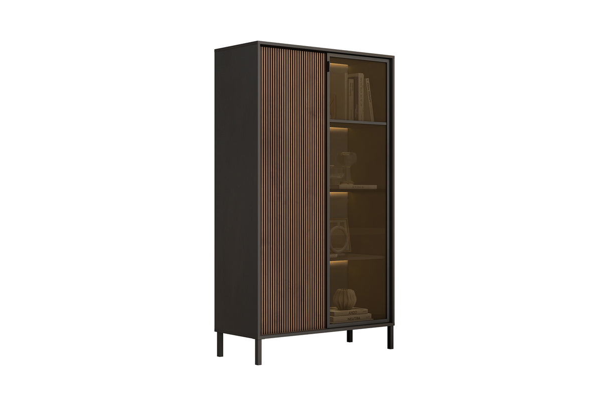 Bellagio 2 Door 100cm Glass Display Cabinet - Grey and Mercure Oak - FurniComp