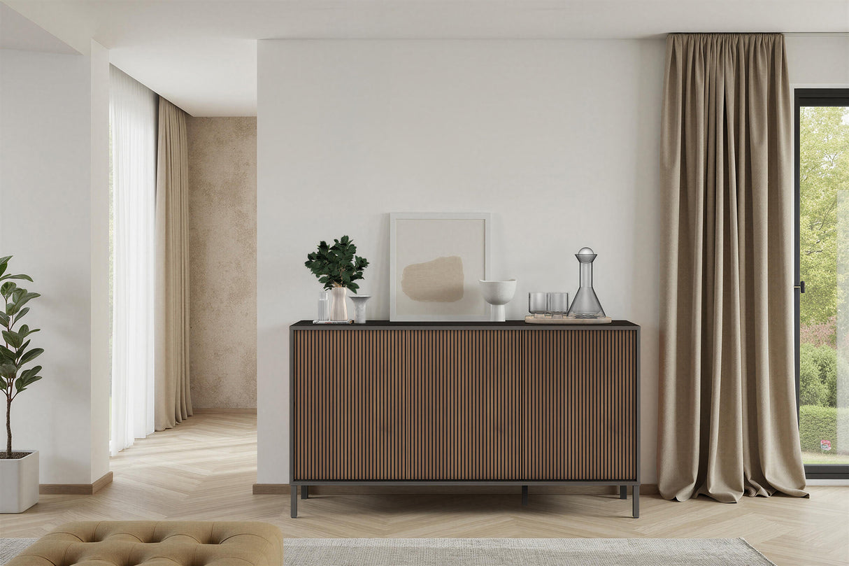 Bellagio 3 Door 150cm Ridged Sideboard - Grey and Mercure Oak - FurniComp