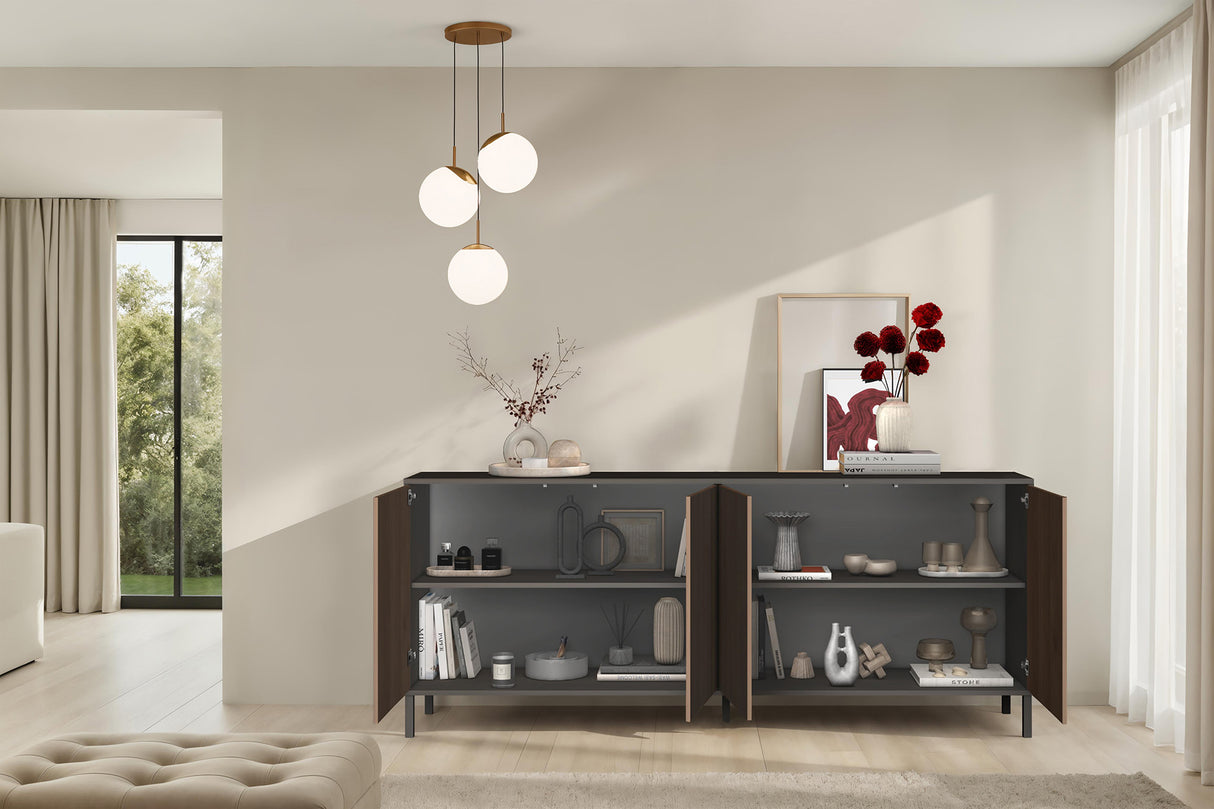 Bellagio 4 Door 200cm Ridged Sideboard – Grey and Mercure Oak - FurniComp