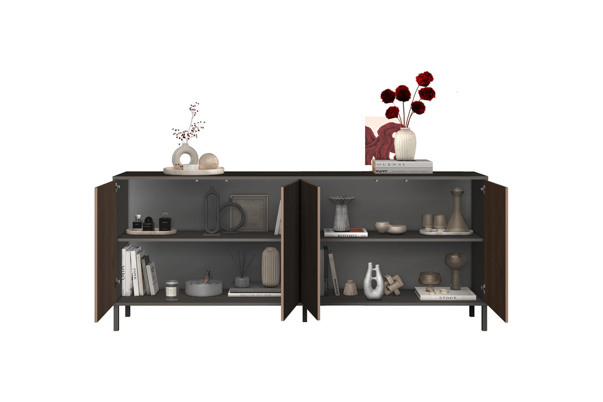 Bellagio 4 Door 200cm Ridged Sideboard – Grey and Mercure Oak - FurniComp