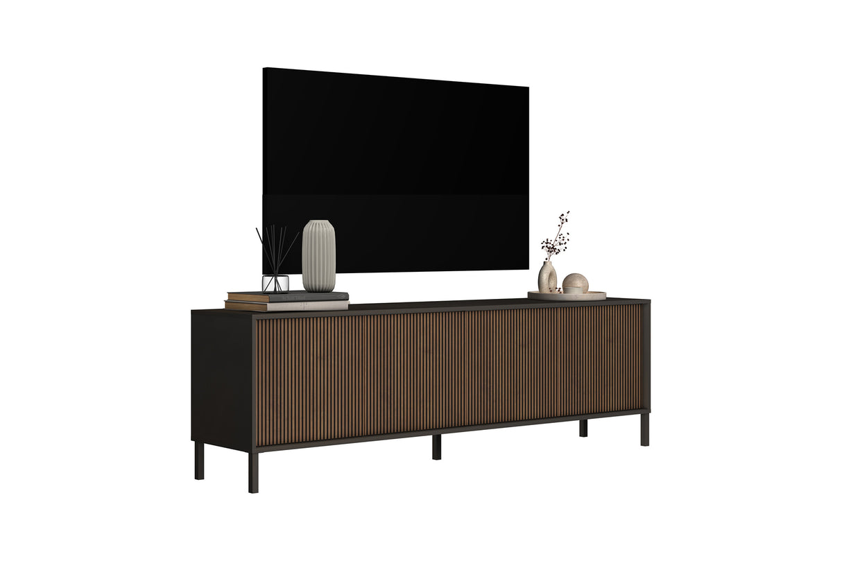 Bellagio 4 Door 200cm Ridged TV Stand - Grey and Mercure Oak - FurniComp
