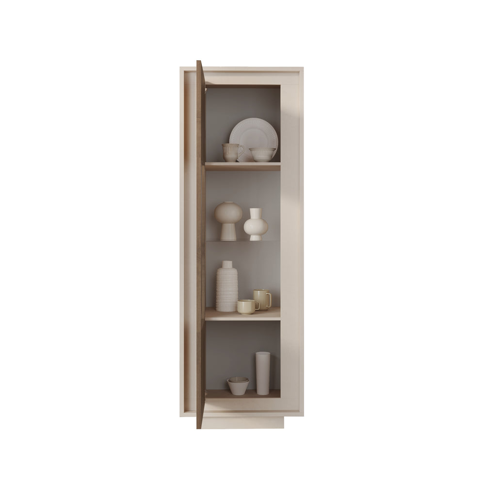 Berlin 1 Door 67cm Cashmere and Mercure Oak Glass Display Cabinet - FurniComp
