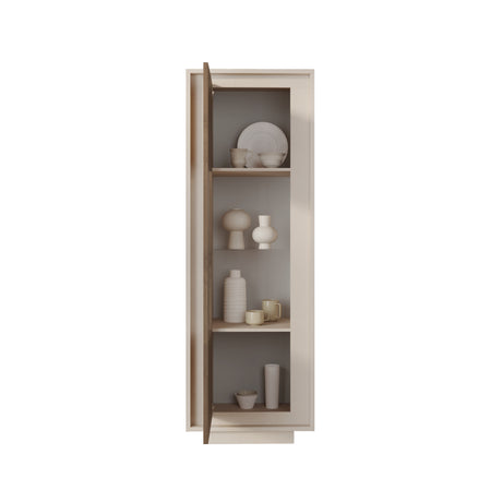 Berlin 1 Door 67cm Cashmere and Mercure Oak Glass Display Cabinet - FurniComp