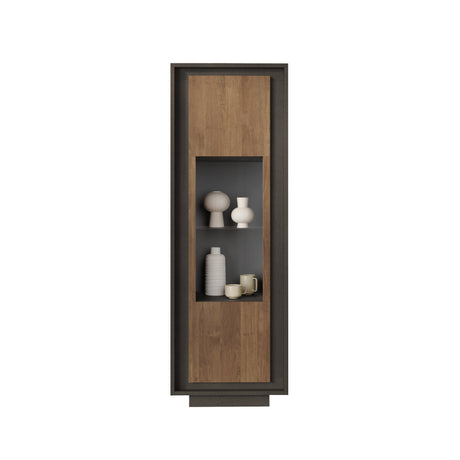 Berlin 1 Door 67cm Grey and Mercure Oak Glass Display Cabinet - FurniComp