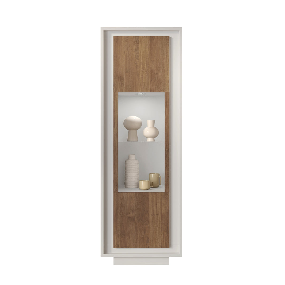 Berlin 1 Door 67cm Matt White and Mercure Oak Glass Display Cabinet - FurniComp