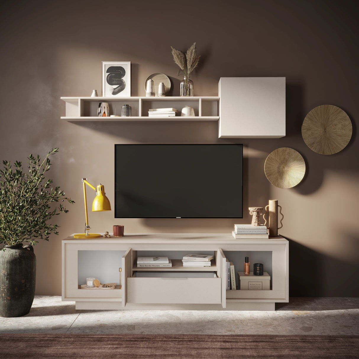 Berlin 2 Door 1 Drawer 180cm Cashmere TV Stand - FurniComp