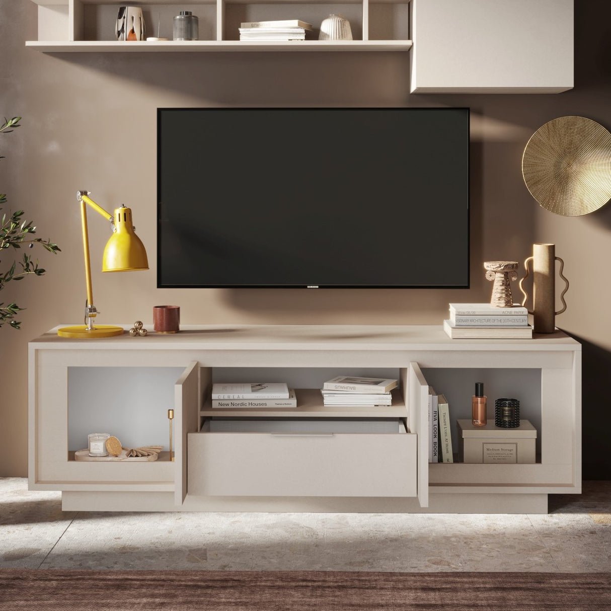 Berlin 2 Door 1 Drawer 180cm Cashmere TV Stand - FurniComp